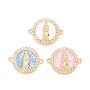 Brass Clear Cubic Zirconia Connector Charms, with Shell,  Real 18K Gold Plated, Lead Free & Cadmium Free, Flat Round with Virgin Mary, Colorful, 23x18x3mm, Hole: 1.6mm