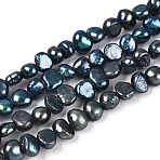 Natural Cultured Freshwater Pearl Beads Strands, Nuggets, Marine Blue, 6~9x5~6x3~4mm, Hole: 0.5mm, about 62~63pcs/strand, 13.4 inch(PEAR-P002-54A)