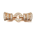Brass Micro Pave Clear Cubic Zirconia Fold Over Clasps, Ring, Nickel Free, Real 18K Gold Plated, 38.5mm(CU-CBA4292-12G)