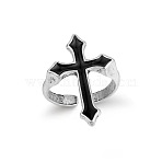 Cross Alloy Enamel Open Cuff Rings for Men, Black, Inner Diameter: 17~25mm(FS-WGAFE4A-01)