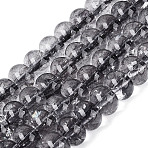 Crackle Transparent Glass Beads Strands, Rondelle, Black, 9.5~10x6.5~7.5mm, Hole: 1.4~1.6mm, about 53~54pcs/strand, 14.57~14.96''(37~38cm)(GLAA-N074-02B-06)