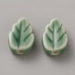 Handmade Porcelain Beads, Leaf, Dark Sea Green, 13x9x5mm, Hole: 2mm(PORC-CJC0009-05B)
