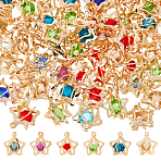 100Pcs Rack Plating Eco-Friendly Iron Pendants, with Rhinestone, Cadmium Free & Nickel Free & Lead Free, Light Gold, Star, Mixed Color, 16x14x10mm, Hole: 1.2mm(IFIN-DC0001-09)