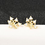 Brass Micro Pave Clear Cubic Zirconia Stud Earrings, Tree, Long-Lasting Plated, Rack Plating, Lead Free & Cadmium Free, Real 18K Gold Plated, 10x10mm(EJEW-F405-07G)