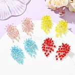 Glass Seed Braided Beaded Flower Stud Earrings, 304 Stainless Steel Stud Earrings for Women, Mixed Color, 41~43.5x26~28mm, 4pairs/set(EJEW-MZ00736)