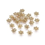 Tibetan Style Links, Antique Golden Color, Lead Free & Nickel Free & Cadmium Free, Flower, Size: about about 9mm long, 9mm wide, 3mm thick, hole: 1mm(X-GLF1006Y-NF)