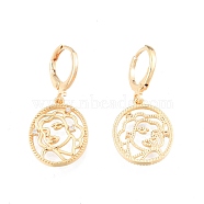 Clear Cubic Zirconia Abstract Face Dangle Leverback Earrings, Brass Jewelry for Women, Cadmium Free & Nickel Free & Lead Free, Real 18K Gold Plated, 32.5mm, Pin: 1mm(EJEW-N012-59)