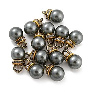 (Defective Closeout Sale: Ring Dyed)ABS Plastic Imitation Pearl Charms, with Resin Rhinestone, Round Charm, Gray, 13x8mm, Hole: 2.5mm(KY-XCP0001-25G-02)