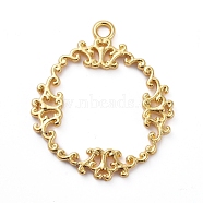 Rack Plating Zinc Alloy Open Back Bezel Pendants, For DIY UV Resin, Epoxy Resin, Pressed Flower Jewelry, Circular Lace, Golden, 36x31x2mm, Hole: 2.5mm(PALLOY-E577-01G)