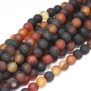 Natural Agate Beads Strands, Frosted, Dyed & Heated, Round, 8~8.5mm, Hole: 1mm, about 48 pcs/Strand, 14.76 inch(37.5 cm)(G-D0005-31-8mm)