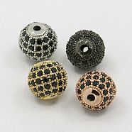 Brass Cubic Zirconia Beads, Round, Mixed Color, 10mm, Hole: 1.5mm(ZIRC-F001-22)
