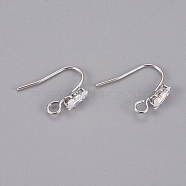 Brass Earring Hooks, Ear Wire, with Clear Cubic Zirconia and Horizontal Loop, Long-Lasting Plated, Real Platinum Plated, 16x13x3.5mm, Hole: 2mm, 20 Gauge, Pin: 0.8mm(KK-L198-013P)