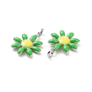 304 Stainless Steel Charms, with Enamel, Stainless Steel Color, Flower, Lime, 10x7.5x2mm, Hole: 1mm(STAS-F280-01P-05)