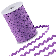 2 trands Polyester Wave Bending Fringe Trim, Sewing Ribbon, for Cloth Dress DIY Making Decorate, with Spool, Purple, 3/16 inch~3/8 inch(5~8.5mm), about 22~25m/strand(OCOR-GF0003-02C)