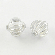 Lantern Plating Transparent Acrylic Beads, Silver Metal Enlaced, Clear, 14mm, Hole: 2mm, about 402pcs/500g(PACR-S452-42)