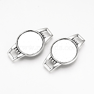 Tibetan Style Alloy Cabochon Connector Settings, Cadmium Free & Lead Free, Flat Round, Antique Silver, Tray: 20mm, 39x22x5mm, Hole: 4x6mm(X-TIBE-Q077-01AS-RS)