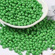 6/0 Opaque Baking Paint Glass Seed Beads, Teardrop, Green, 4.5~5x4x3~3.5mm, Hole: 0.9mm, about 5625Pcs/Pound(SEED-M012-02A-06)