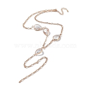 Glass Teardrop Lariat Necklaces with Brass Figaro Chains, Light Gold, 15.35 inch(390mm)(NJEW-A015-14KCG)