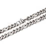 304 Stainless Steel Figaro Chains Necklaces, with Lobster Claw Clasps, Faceted, Stainless Steel Color, 23.8 inch(60.5cm)(NJEW-P047-04)