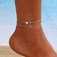 Alloy Double/Multi Layer Chain Anklets for Women, Platinum, 9-1/8 inch(230mm)(WG9DD83-02)