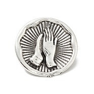 Alloy Praying Hand Badge Pin for Backpack Clothes, Antique Silver, 25x5mm(JEWB-L013-02AS)