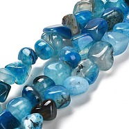 Natural Dragon Veins Agate Beads Strands, Dyed & Heated, Nuggets, Tumbled Stone, Deep Sky Blue, 11~14.5x10.5~14x9.5~12.5mm, Hole: 1.6mm, about 36~38pcs/strand, 14.96''(38cm)(G-NH0018-B01-01)