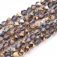 Electroplate Glass Beads Strands, Half Plated, Faceted, Round, Golden Plated, 6x6x5mm, Hole: 1.2mm , about 100pcs/strand, 19.3 inch(49cm)(EGLA-L018-B-HP01)