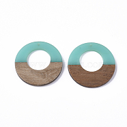 Resin & Wood Pendants, Ring, Dark Turquoise, 38x3.5mm, Hole: 2mm(X-RESI-S358-29B-07)