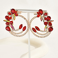 Golden Brass Micro Pave Cubic Zirconia Dangle Stud Earrings, Flower, Red, No Size(ZW5903-2)