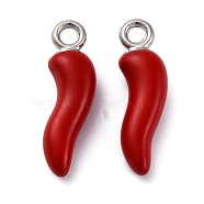 Alloy Enamel Pendants, Horn of Plenty/Italian Horn Cornicello Charms, Platinum, Red, 22x6.5x5.5mm, Hole: 2mm(FIND-G087-01C-02)