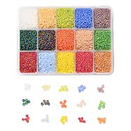 375G 15 Colors 12/0 Grade A Round Glass Seed Beads, Transparent Frosted Style, AB Color Plated, Mixed Color, 2x1.5mm, Hole: 0.8mm, 25g/color, about 25000pcs/box(SEED-JP0011-04-2mm)