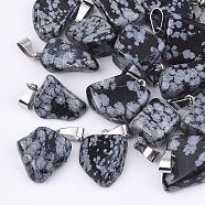 Natural Snowflake Obsidian Pendants, with Stainless Steel Snap On Bails, Nuggets, 15~35x10~20x5~15mm, Hole: 3x7.5mm(G-Q996-01)
