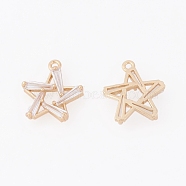 Brass Cubic Zirconia Charms, Star, Clear, Real 18K Gold Plated, 14x13x3mm, Hole: 1.2mm(X-KK-T035-13)