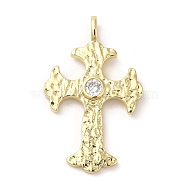 Brass Micro Pave Clear Cubic Zirconia Pendants, Lead Free & Cadmium Free, Cross, Real 18K Gold Plated, 41x25x2.5mm, Hole: 4X2mm(KK-M246-03G)