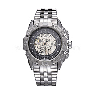 Alloy Watch Head Mechanical Watches, with Stainless Steel Watch Band, Stainless Steel Color, Black, 70x22mm, Watch Head: 55x52x17.5mm, Watch Face: 34mm(WACH-L044-01B-P)