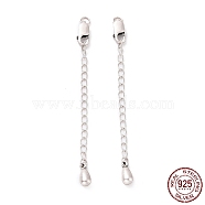 925 Sterling Silver Chain Extenders, with Lobster Claw Clasps & Charms, Teardrop, Antique Silver, 64~70x2.5mm, Hole: 2.4mm(STER-D036-41AS)