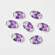 Purple Butterfly Pattern Printed Tempered Glass Dome Flat Back Cabochons, Oval, Good for Antique Ring Jewel Making, 18x13x6mm(X-GGLA-R188-1)