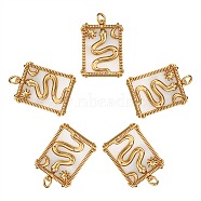 5Pcs Brass Micro Pave Clear Cubic Zirconia Pendants, with Natural Shell, Long-Lasting Plated, Rectangle with Snake & Sun & Moon, Real 18K Gold Plated, 24x16x2.5mm, Hole: 3mm(KK-SZ0005-04)