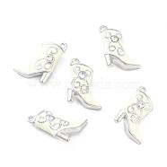 Alloy Enamel Pendants, Cadmium Free & Lead Free, with Rhinestones, Platinum Color, Boot, Beige, 21x16mm, Hole: 1mm(E516-7)