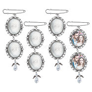 Tibetan Style Alloy Oval Pendant Cabochon Settings, with Glass Angel Charms and Glass Cabochons, Antique Silver, Tray: 40x30mm, 162mm, 4pcs/set(PALLOY-AB00009)