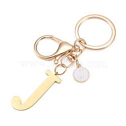 Stainless Steel Keychains, Golden, with Lobster Claw Clasps, Letter J, 97mm(KEYC-TAC0035-004J-G)