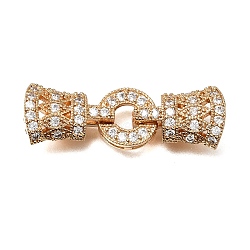 Brass Micro Pave Clear Cubic Zirconia Fold Over Clasps, Ring, Nickel Free, Real 18K Gold Plated, 38.5mm(CU-CBA4292-12G)