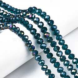 Electroplate Glass Beads Strands, AB Color Plated, Faceted, Rondelle, Teal, 8x6mm, Hole: 1mm, about 63~65pcs/strand, 39~40cm(EGLA-A034-T8mm-B25)