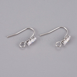 Brass Earring Hooks, Ear Wire, with Clear Cubic Zirconia and Horizontal Loop, Long-Lasting Plated, Real Platinum Plated, 16x13x3.5mm, Hole: 2mm, 20 Gauge, Pin: 0.8mm(KK-L198-013P)