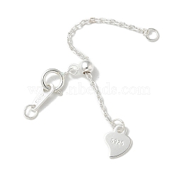 S925 Sterling Silver Chain Extender, End Chains, Heart, 925 Sterling Silver Plated, 70mm(STER-R003-06S)