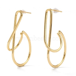 Brass Half Hoop Earrings, with Steel Pin and Plastic Ear Nuts, Long-Lasting Plated, Real 18K Gold Plated, 43x25x7mm, Pin: 0.8mm(EJEW-A056-36G)