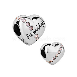 TINYSAND Heart Thai 925 Sterling Silver Cubic Zirconia European Beads, Large Hole Beads, Word Family, Antique Silver, 11.78x11.86x8.49mm, Hole: 4.45mm(TS-C-054)