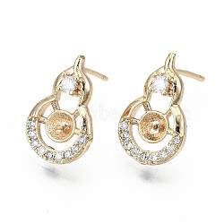 Brass Micro Pave Clear Cubic Zirconia Stud Earring Findings, for Half Drilled Beads, Nickel Free, Gourd Shape, Real 18K Gold Plated, 15x10mm, Pin: 0.7mm, pin: 0.7mm(for half drilled beads)(KK-S360-006-NF)
