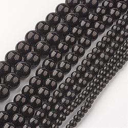 Black Stone Beads Strands, Dyed, Round, 4~10mm, Hole: 1mm, about 37~89pcs/strand, 15 inch(G-I088-M)