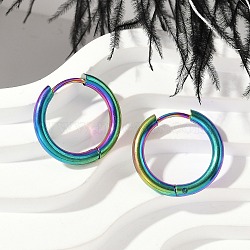 202 Stainless Steel Huggie Hoop Earrings, Hypoallergenic Earrings, with 316 Surgical Stainless Steel Pin, Ion Plating(IP), Rainbow Color, 18x2.5mm(EJEW-F111A-18mm-RC)